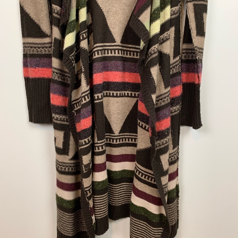 Free People Long Duster Open Cardigan Size Medium Wool Mohair Blend Aztec Boho - Picture 3 of 12